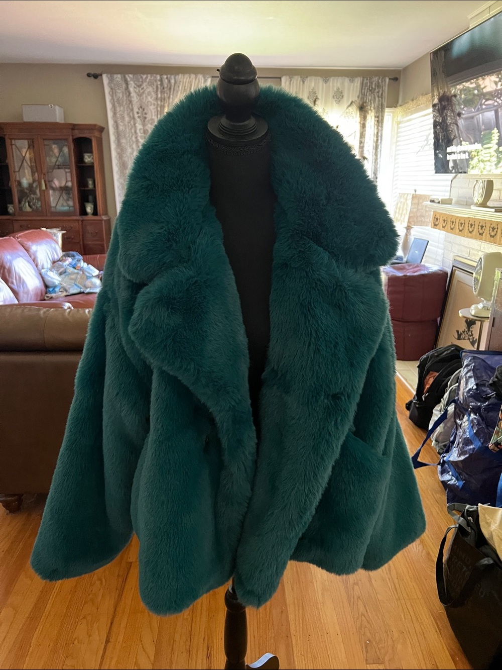 Noize Teal Plush Faux Fur Teddy Jacket